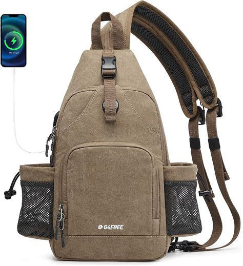 G4Free Sling Bag Canvas Crossbody Backpack with USB 